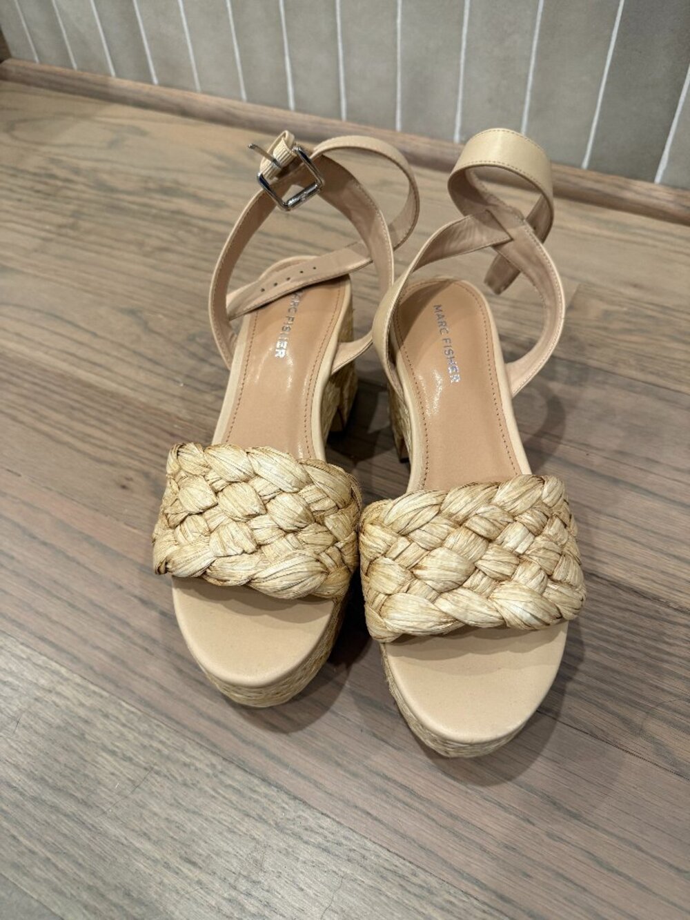 Marc Fisher Raffia Platform Block Heel Wedge Sandal